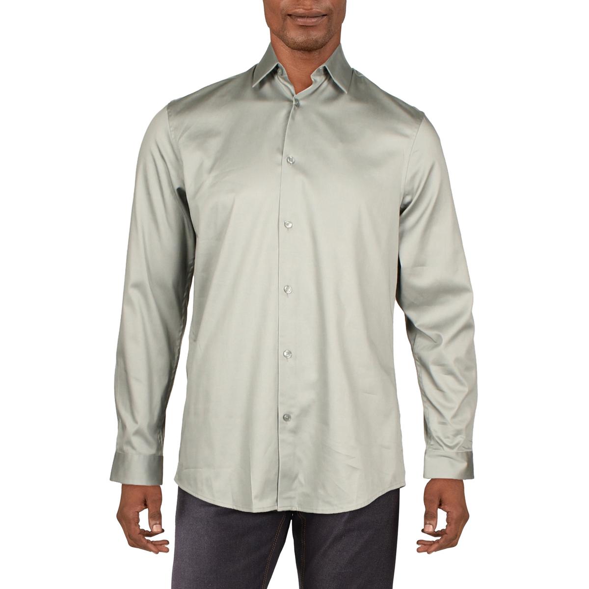 INC International Concepts Mens Slim Fit Button Down Dress Shirt Grey Medium