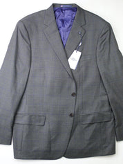 Hart Schaffner Marx New York Classic Fit Plaid Wool Suit 48R / 43W Grey Blue