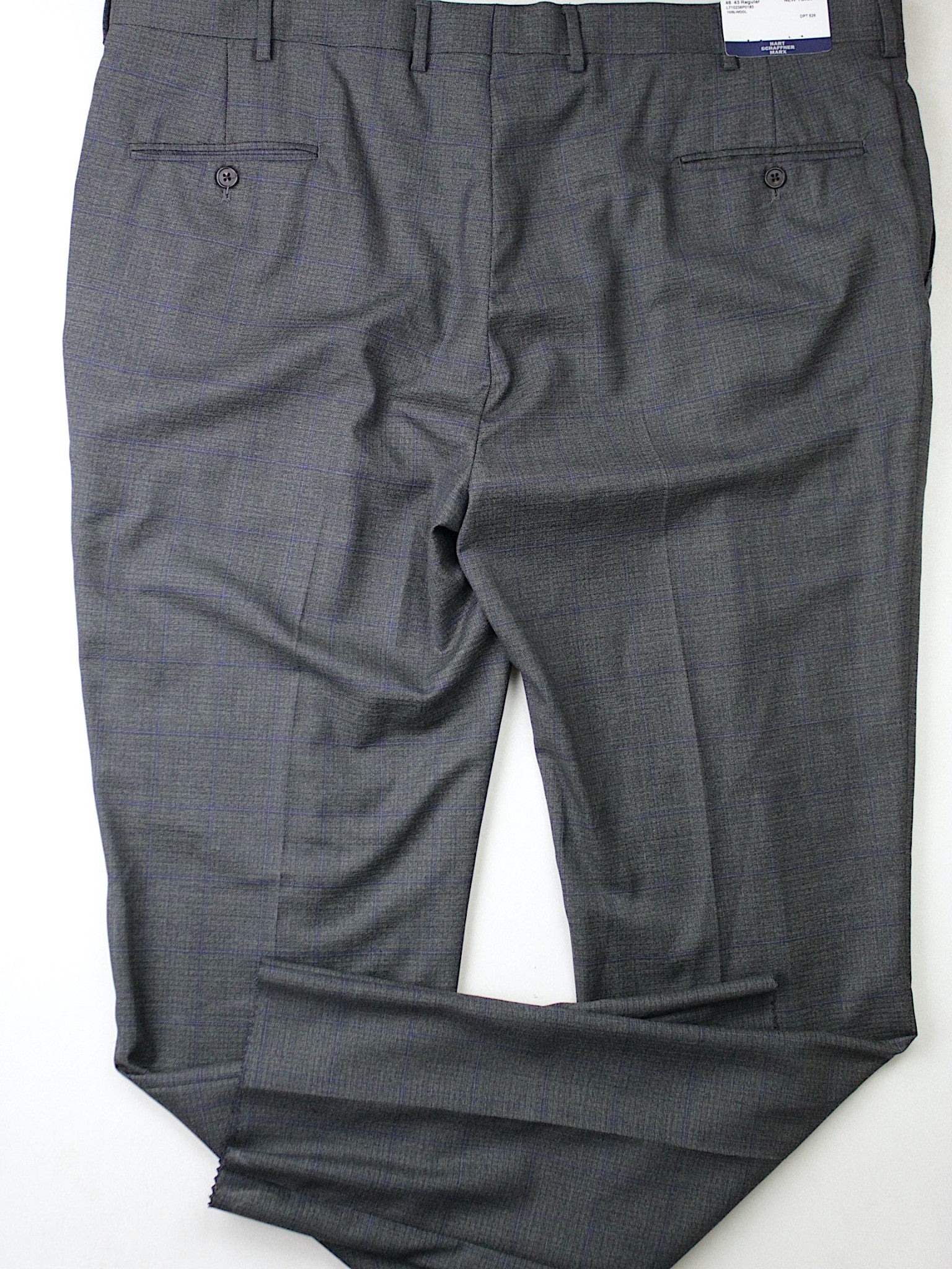 Hart Schaffner Marx New York Classic Fit Plaid Wool Suit 48R / 43W Grey Blue
