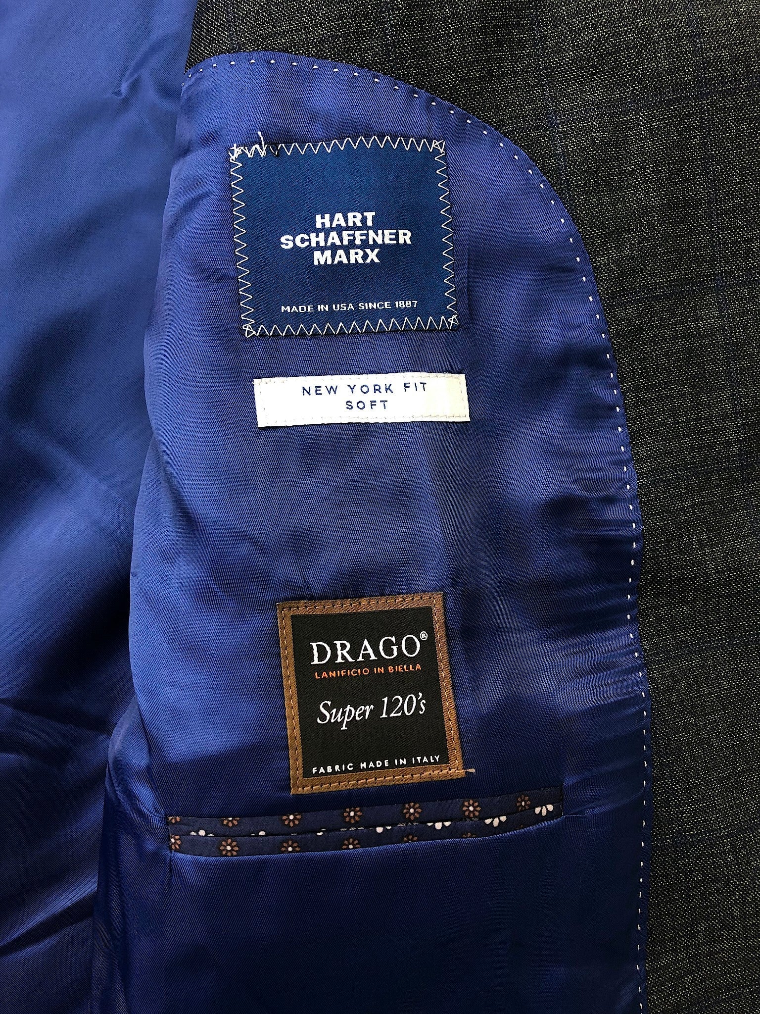 Hart Schaffner Marx New York Classic Fit Plaid Wool Suit 48R / 43W Grey Blue