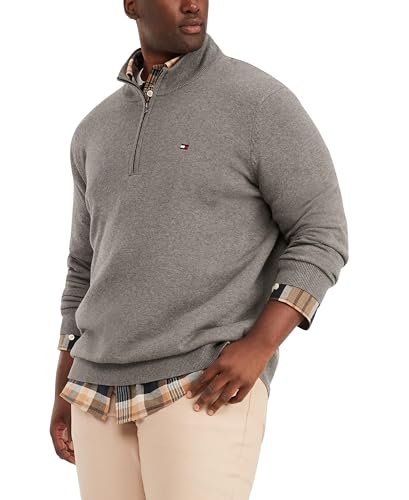 Tommy Hilfiger Mens Quarter Zip Sweater Grey Heather 2XL