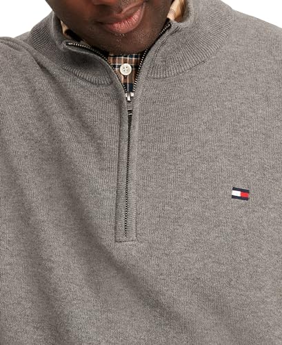 Tommy Hilfiger Mens Quarter Zip Sweater Grey Heather 2XL