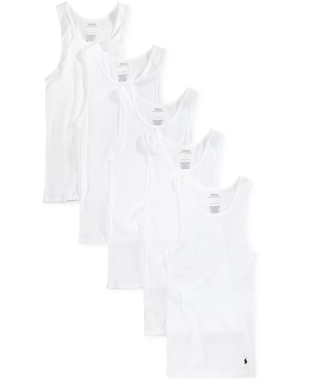Polo Ralph Lauren Men's 5-Pack Cotton Undershirt Tank Tops Medium White