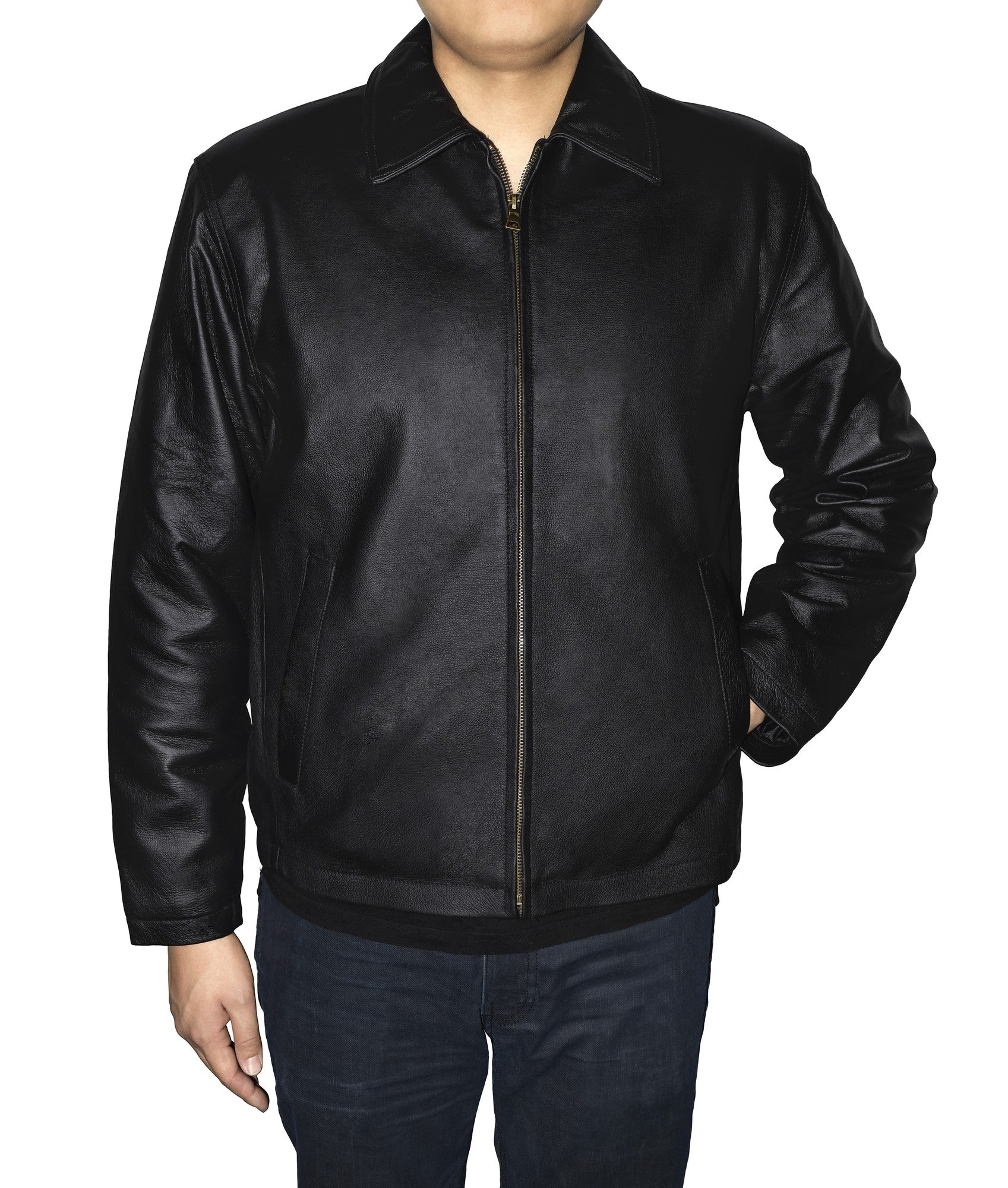 Vintage Leather Men's Retro Leather Bomber Jacket Black XXL
