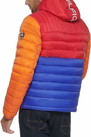 Tommy Hilfiger Men's Quilted Color Blocked Hooded Puffer Jacket Large Multicolor