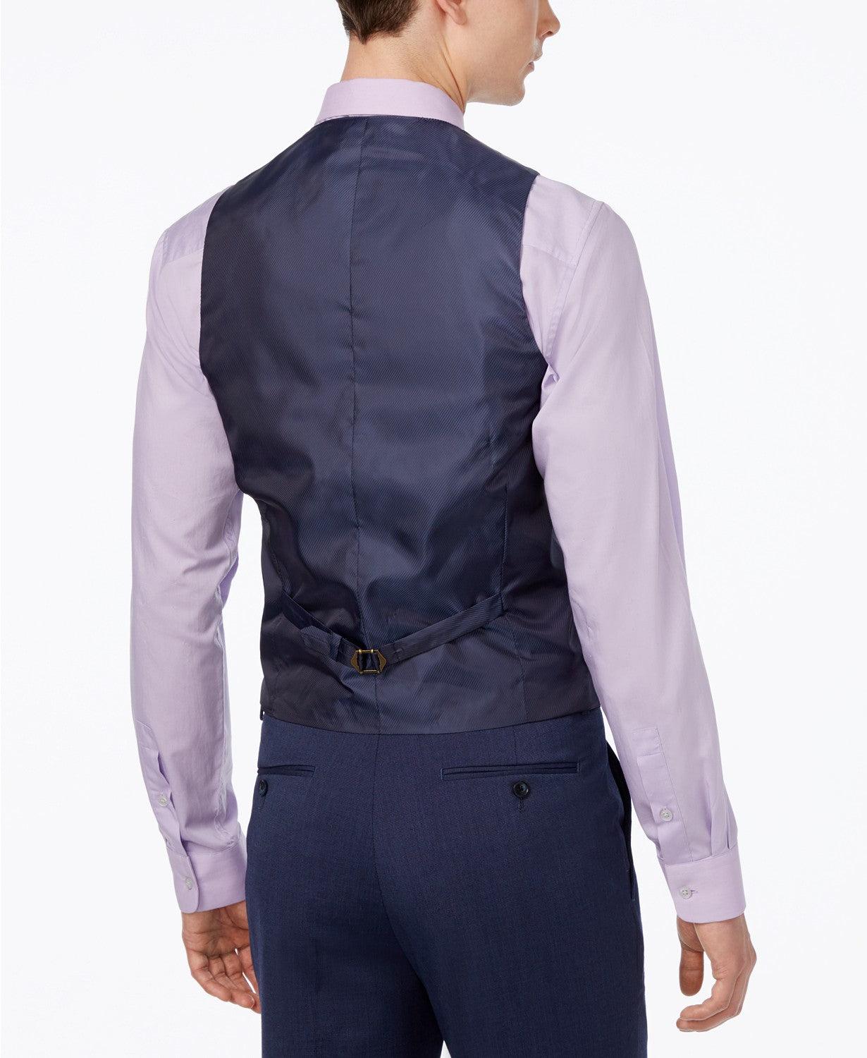 Alfani Mens Slim fit Button-Up Suit Vest Medium Navy Blue Solid Stretch