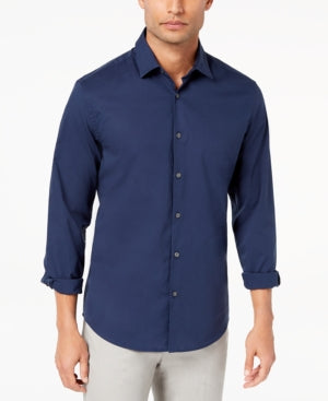 Alfani Modern Solid Button Down Shirt Neo Navy Blue XL