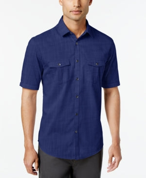 Alfani Men's Warren Textured Short Sleeve Shirt Polo Shirt Blue 2XL