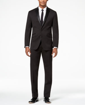 Kenneth Cole Mens Slim fit 2 Piece Tuxedo Suit 42 L / 35 Waist Black Stretch