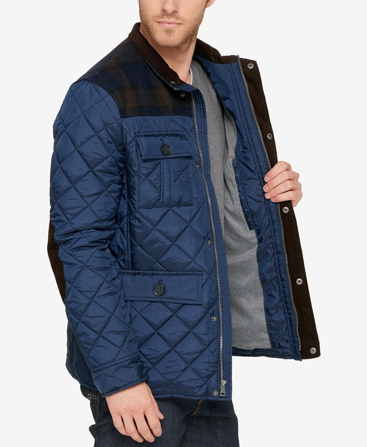 Cole Haan Navy Medium Mixed Media Quilted Jacket
