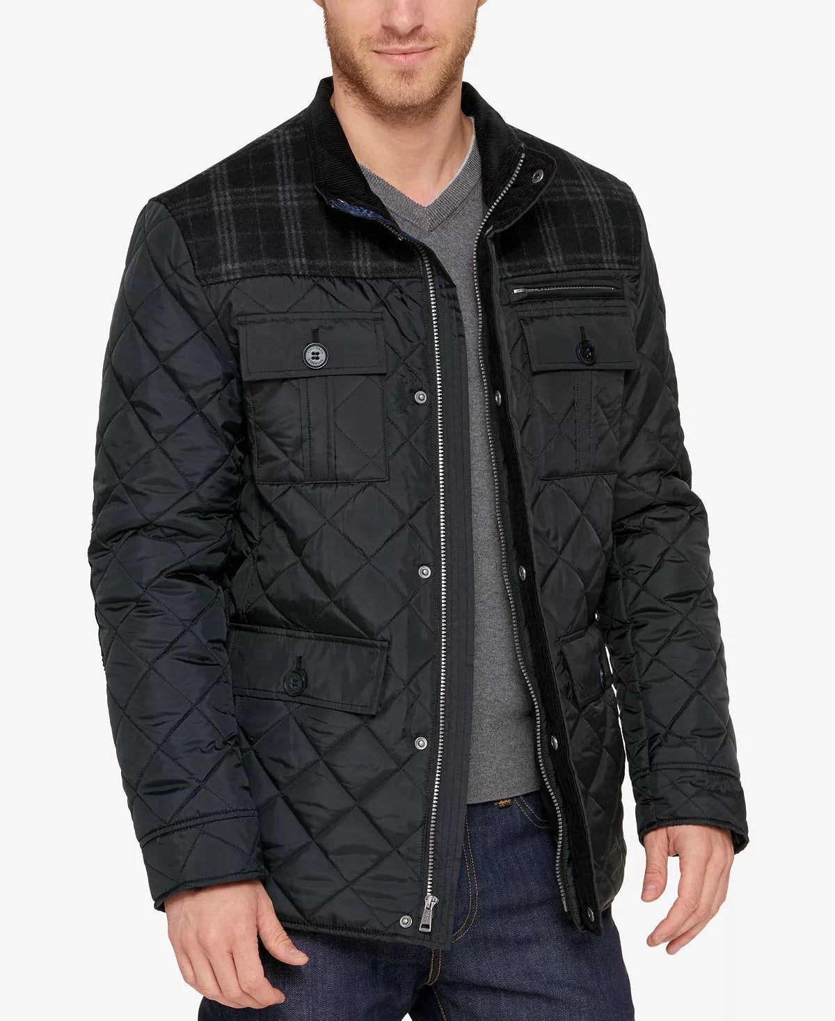 Cole Haan Black Mixed Media Quilted Jacket Size Small