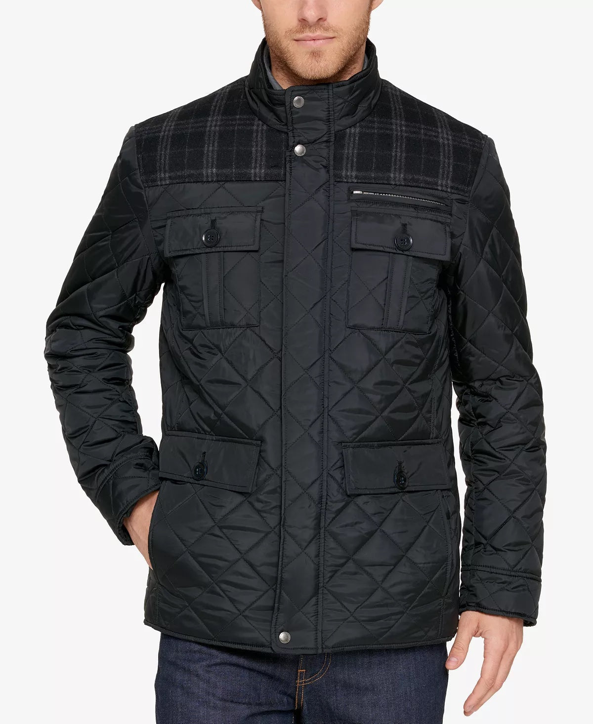 Cole Haan Black Mixed Media Quilted Jacket Size Small