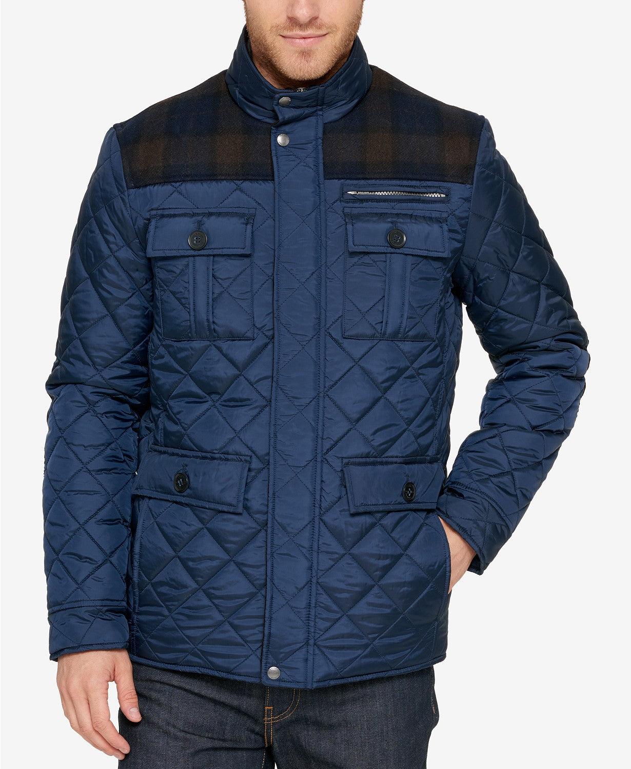 Cole Haan Navy Medium Mixed Media Quilted Jacket