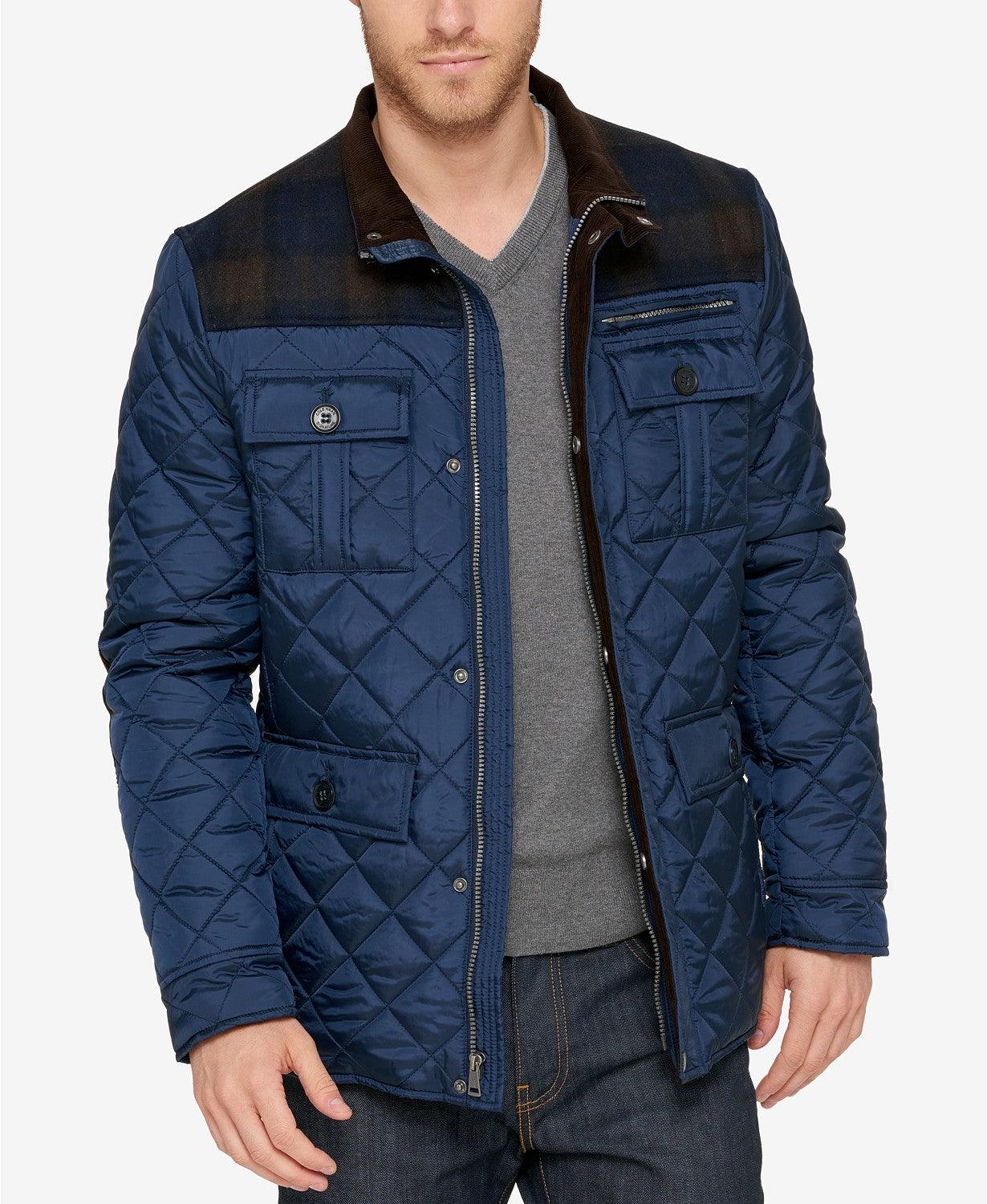 Cole Haan Navy Medium Mixed Media Quilted Jacket