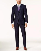 Kenneth Cole Reaction Mens Slim-Fit Navy Blue 2 PC Suit 50L / 42 Waist Flat Pant