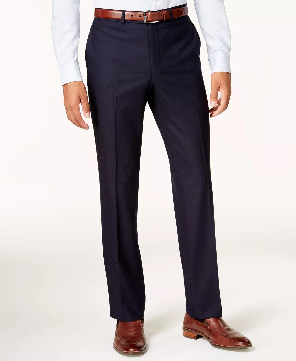 Kenneth Cole Reaction Mens Slim-Fit Navy Blue 2 PC Suit 42L / 37 Waist Flat Pant