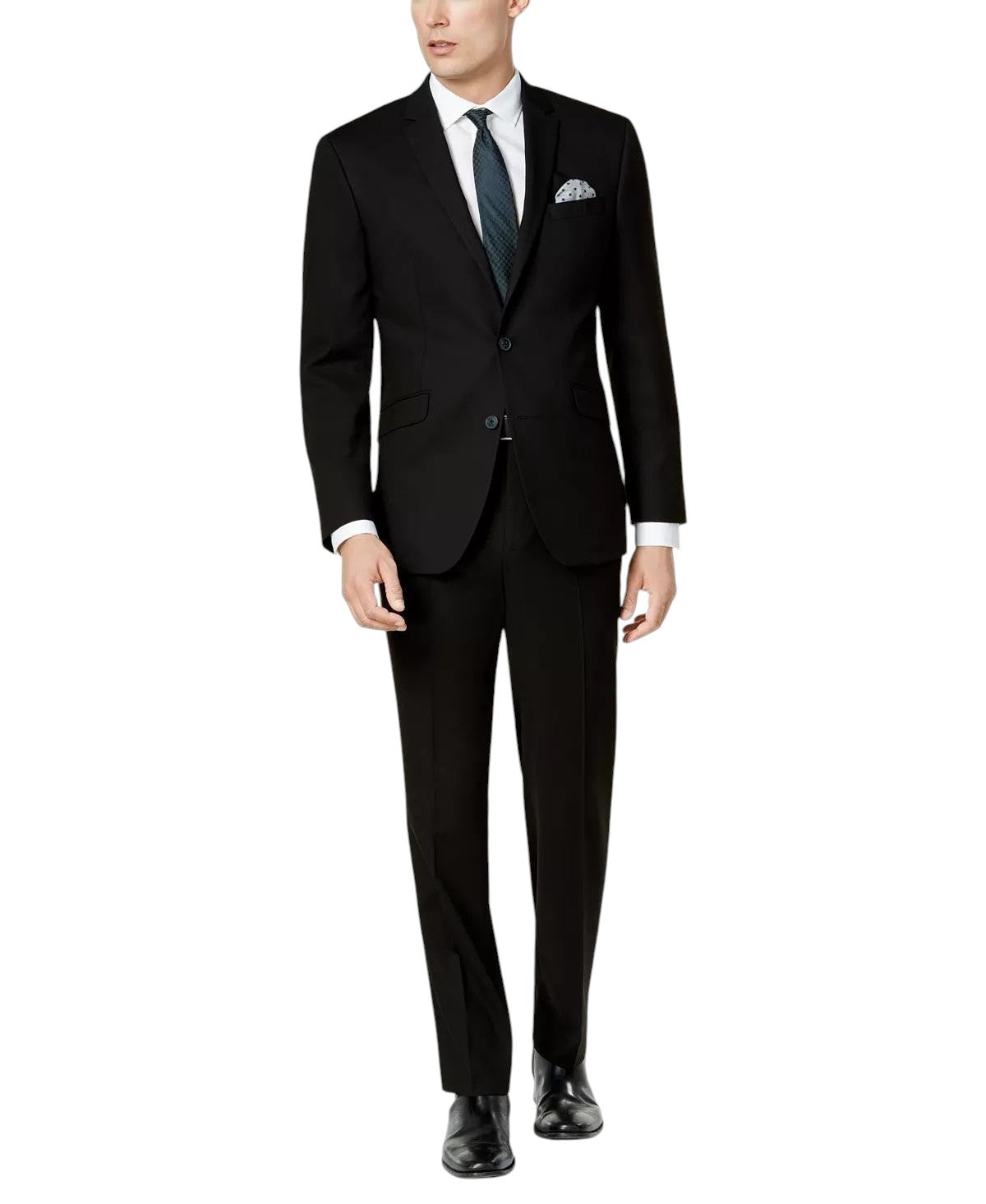 Kenneth Cole Mens Slim fit 2 Piece Suit 46 R / 40 Waist Black Stretch