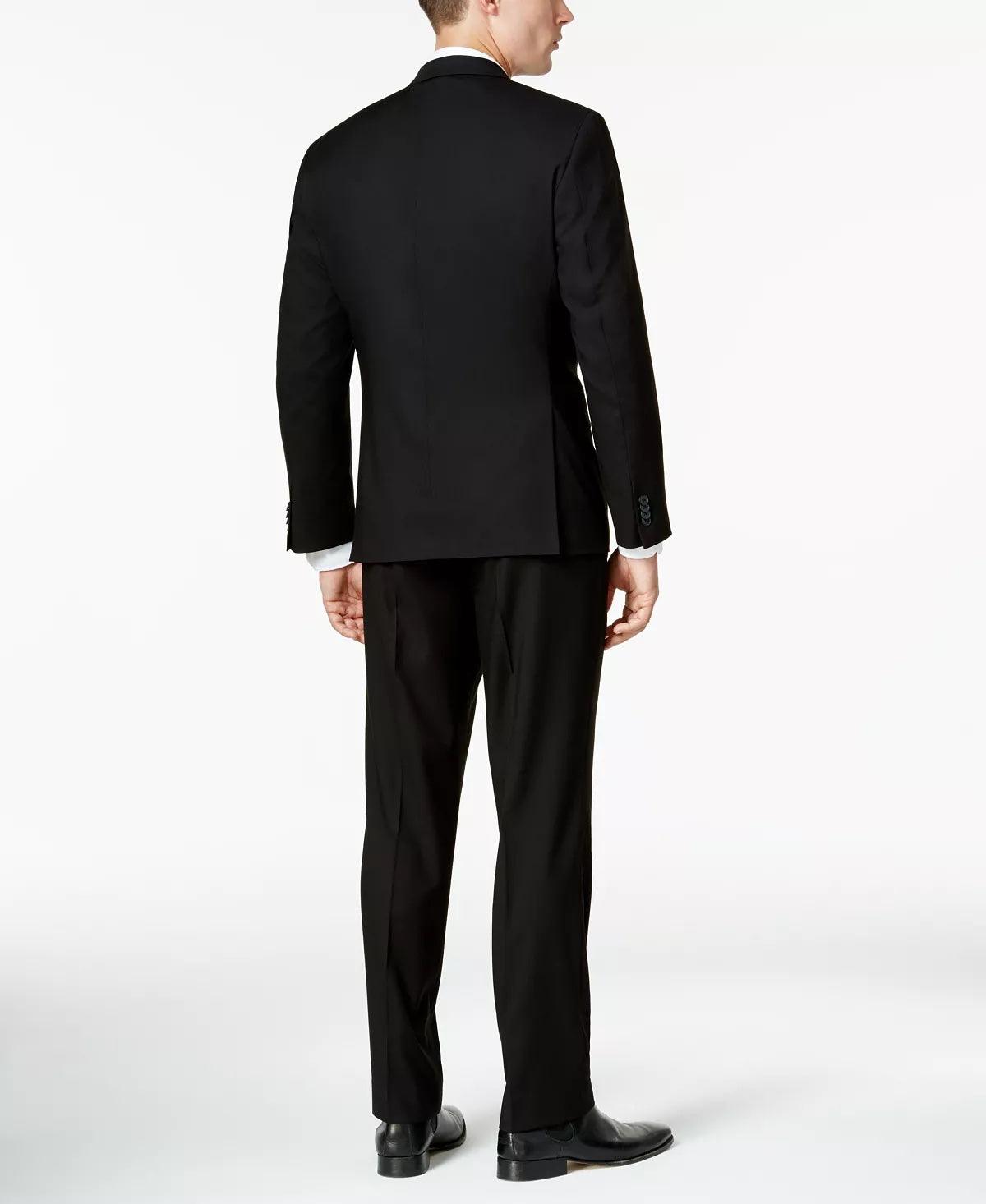 Kenneth Cole Mens Slim fit 2 Piece Suit 46 R / 40 Waist Black Solid Stretch