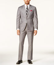 Kenneth Cole Mens Slim fit 2 Piece Suit 46 L Pants 39 / 32 Light Gray Solid
