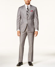 Kenneth Cole Mens Slim fit 2 Piece Suit 40 R / 33 Waist Light Grey Solid Stretch