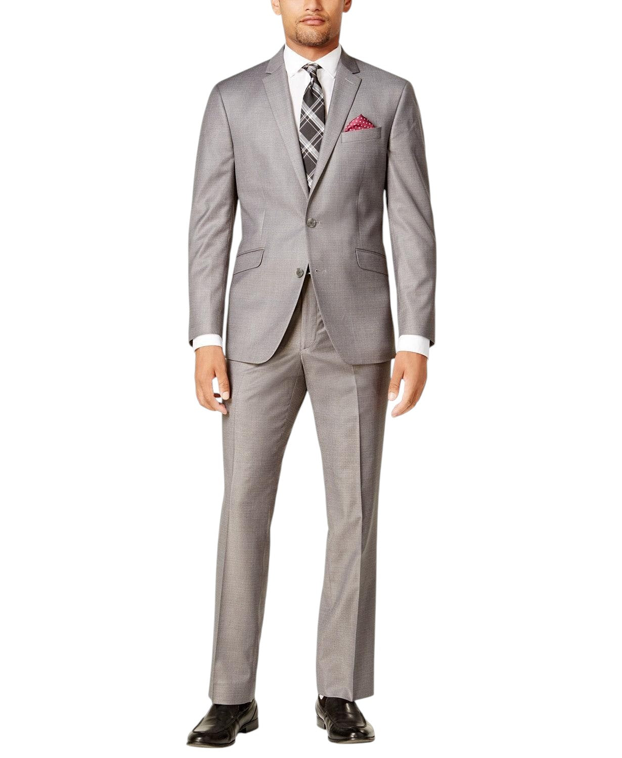 Kenneth Cole Mens Slim fit 2 Piece Suit 40 R / 33 Waist Light Grey Solid Stretch