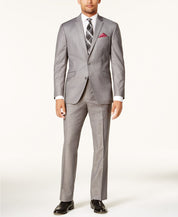 Kenneth Cole Mens Slim fit 2 Piece Suit 42 S / 35 Waist Light Grey Solid Stretch