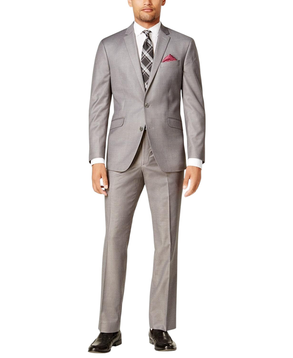 Kenneth Cole Mens Slim fit 2 Piece Suit 36 S / 29 Waist Light Grey Solid Stretch