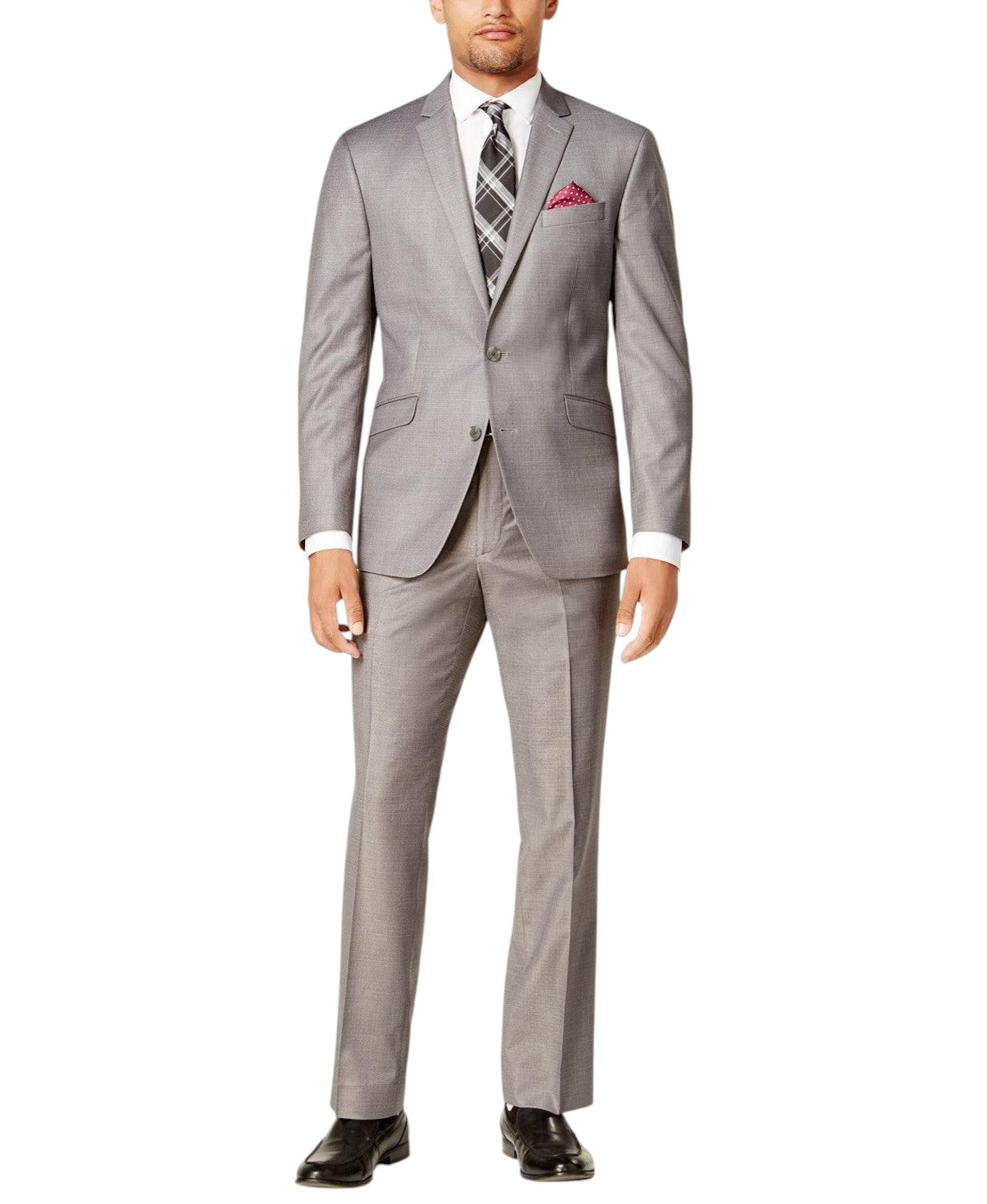 Kenneth Cole Mens Slim fit 2 Piece Suit 46 L Pants 39 / 32 Light Gray Solid