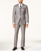 Kenneth Cole Mens Slim fit 2 Piece Suit 46 R / 40 Waist Light Grey Solid Stretch