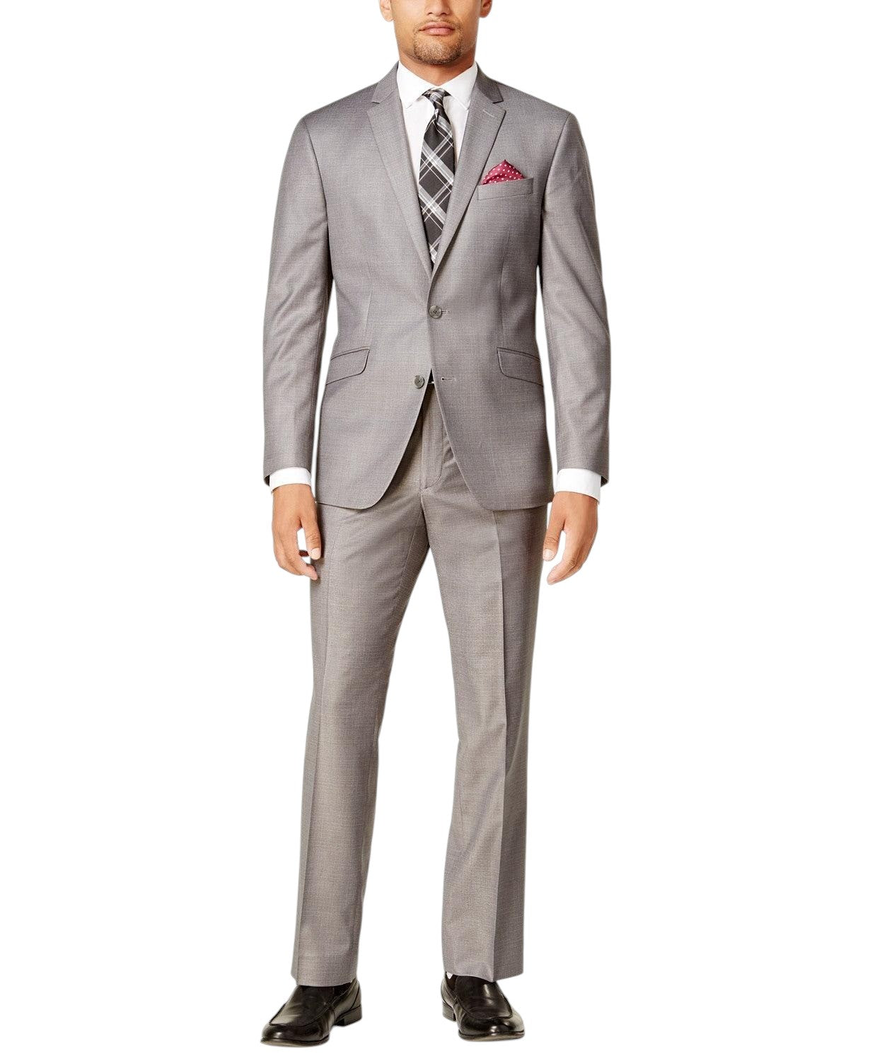 Kenneth Cole Mens Slim fit 2 Piece Suit 38 R / 31 Waist Light Grey Solid Stretch