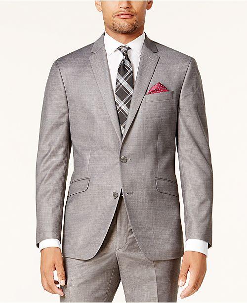 Kenneth Cole Mens Slim fit 2 Piece Suit 46 L Pants 39 / 32 Light Gray Solid