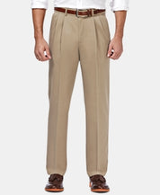 Haggar Mens Classic fit Dress Pants 38 / 29 Beige Solid Stretch