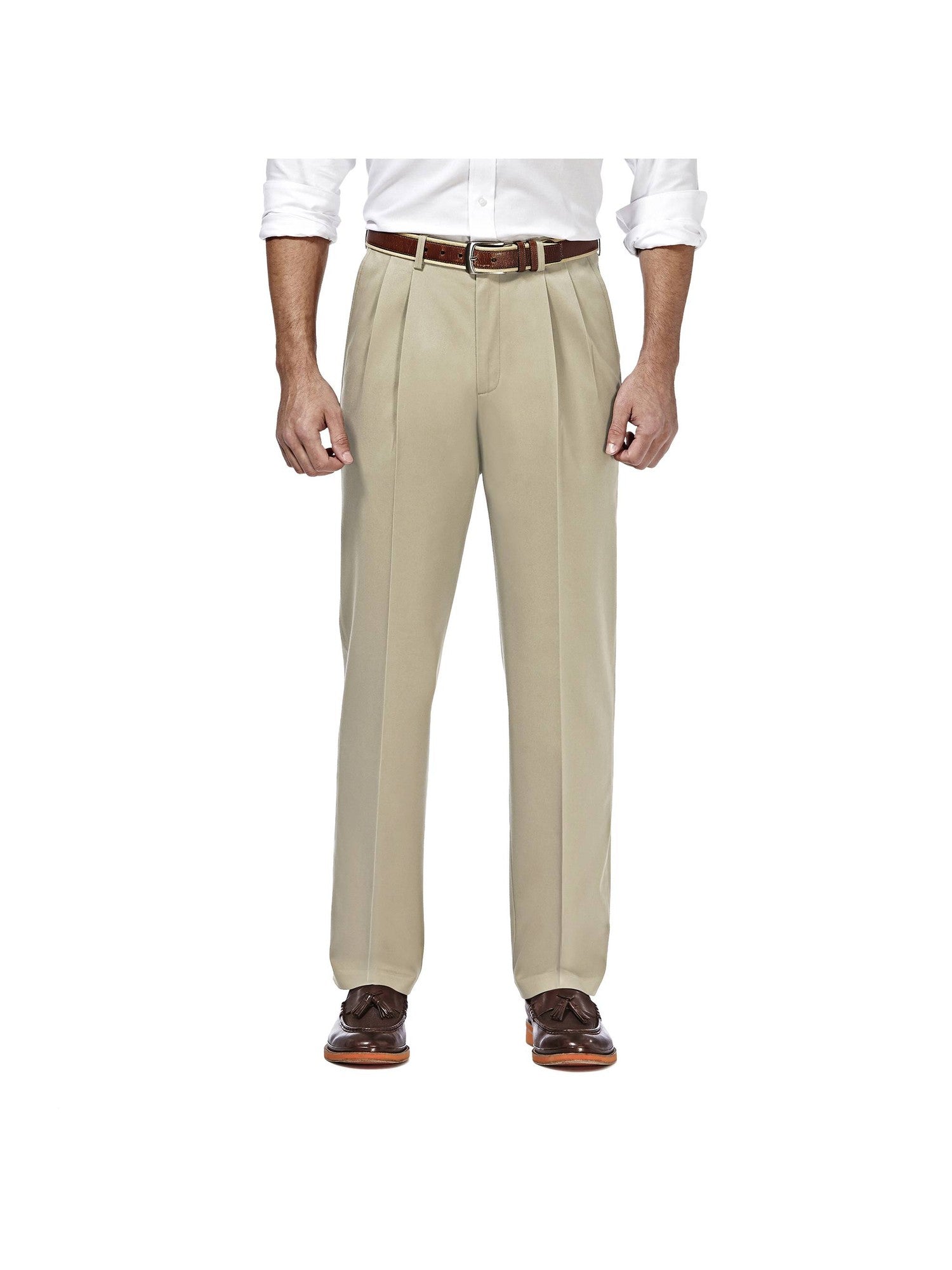 Haggar Mens Classic fit Dress Pants 34 / 32 Beige Solid