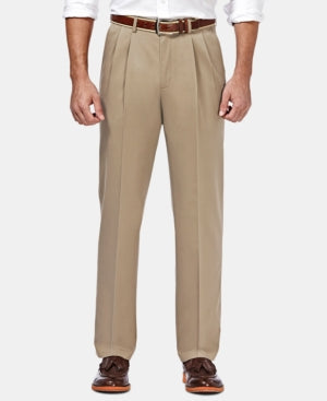 Haggar Mens Classic fit Chinos Pants 36 / 29 Beige Solid Stretch