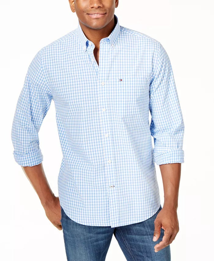 TOMMY HILFIGER Men's Big & Tall Classic-Fit Twain Stretch Check Shirt 6XL Blue