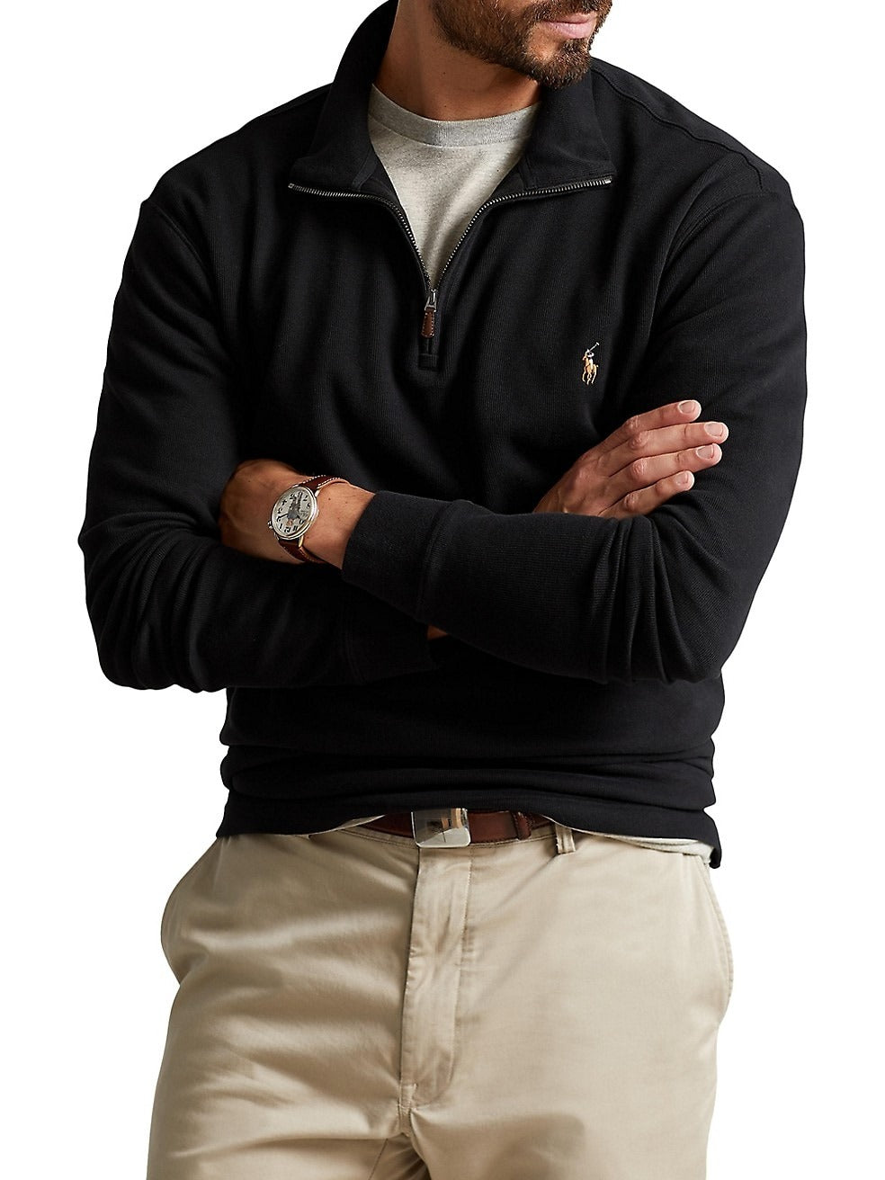 Polo Ralph Lauren Mens Big & Tall Estate-Rib Quarter-Zip Sweater XLT Polo Black