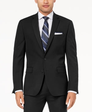 Ryan Seacrest Distinction Mens Modern fit Suit Jacket Blazer 46 R Black Solid Stretch