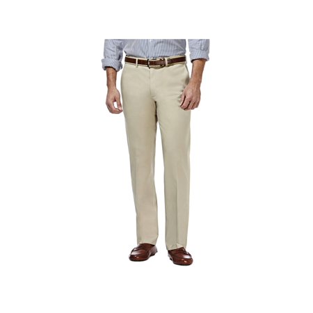 Haggar Men's No Iron Khaki Flat Front Pants Straight Fit 42 x 30