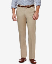 Haggar Mens Straight fit Dress Pants 36 / 30 Beige Solid Stretch
