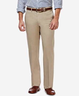 Haggar Mens Straight fit Casual Khaki Pants 30 / 32 Beige Solid Stretch