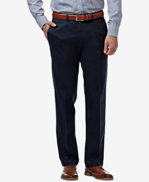 Haggar Mens Straight fit Dress Pants 42 / 32 Navy Blue Solid Stretch