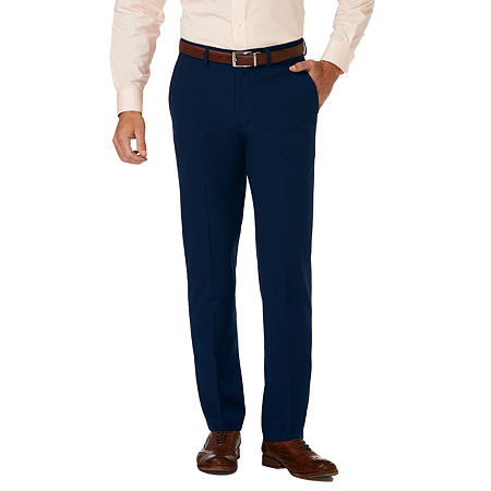 Haggar Mens Slim fit Dress Pants 34 / 30 Navy Blue Solid Stretch