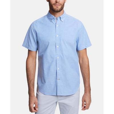 Nautica Mens Classic fit Short Sleeve Button-Up Shirt Small Blue Solid Stretch