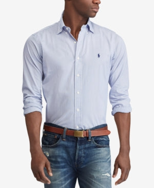 Ralph Lauren Stripe Poplin Button Down Shirt Blue White XL