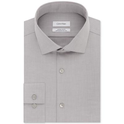 Calvin Klein Mens Extra-Slim fit Dress Shirt XL 17 in 36-37 Smoke Grey Solid