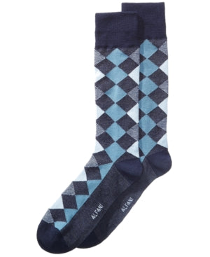 Alfani Mens Diamond Crew Dress Socks Blue Navy