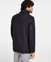 KENNETH COLE Men's Double Breasted Wool Blend Peacoat with Bib Charcoal Grey XL