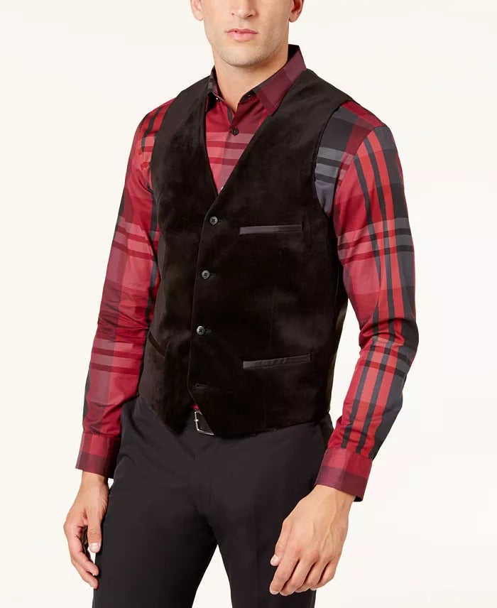 Alfani Men's Velvet Satin-Trim Suit Vest Medium Black