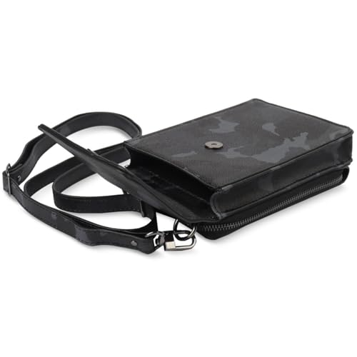International Concepts Mens Faux Leather Camouflage Crossbody Black One Size