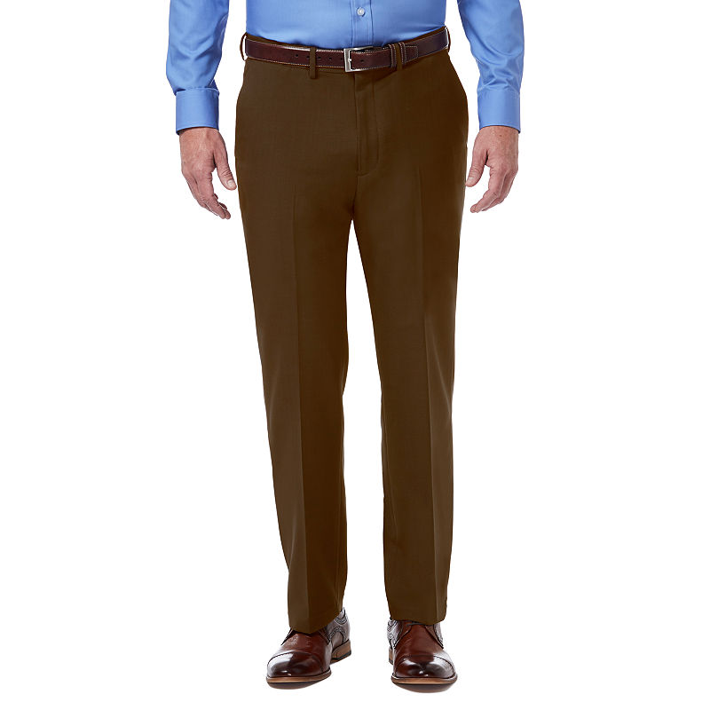 Haggar Mens Classic fit Dress Pants 34 / 32 Brown Solid